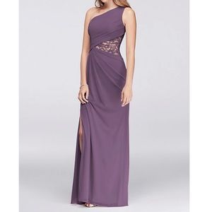 One Shoulder Mesh Dress with Lace Inset